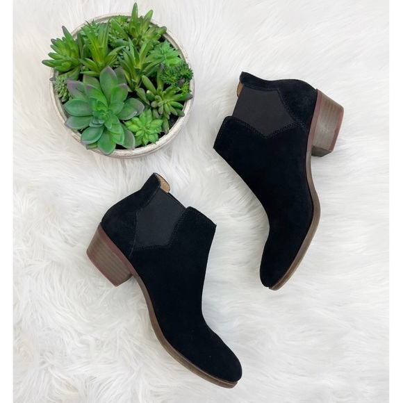 Lucky Brand Boho Bellamy Black Suede Leather Ankle Boots Size 6 1/2 - Picture 1 of 13